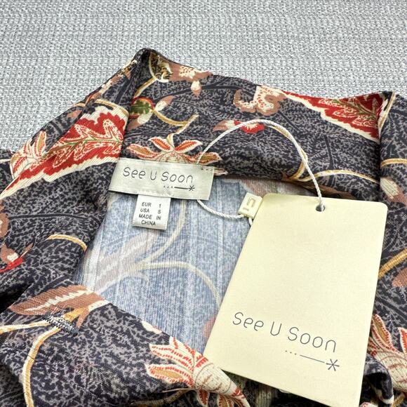 Boho Floral Top Small‎ Tie Neck Cottagecore Fall Retro Feminine Y2K Romantic - Picture 3 of 9